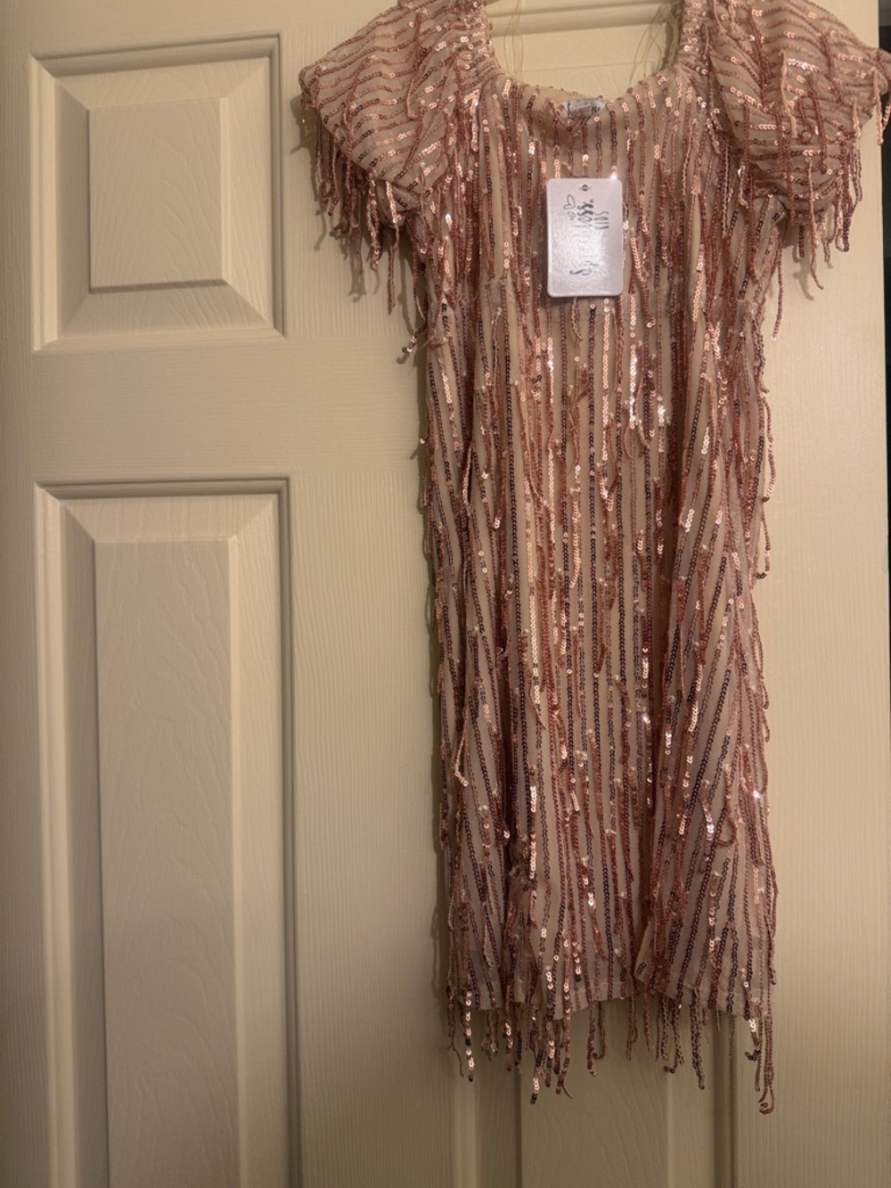 Speechless Rose Gold Sequin Fringe Dress